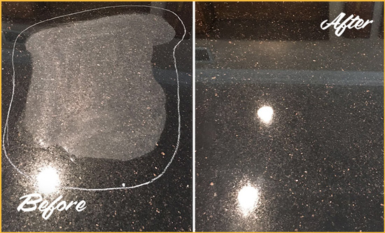 Before and After Picture of a Napa Granite Kitchen Countertop Honed to Eliminate Scratch