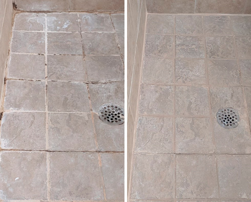 Shower Floor Before and After Windsor Tile and Grout Cleaners