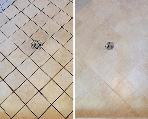 Shower Floor Before and After Our Santa Rosa Grout Sealing Service