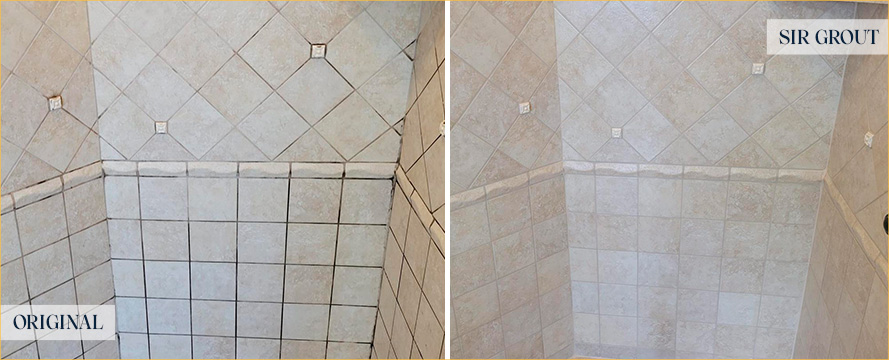 Shower Tiles Before and After Our Santa Rosa Grout Sealing Service
