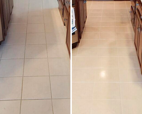 Kitchen Floor Before and After Our Santa Rosa Grout Cleaning Service