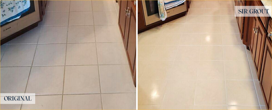 Kitchen Floor Before and After Our Santa Rosa Grout Cleaning Service