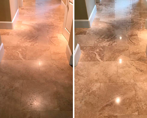Foyer Floor Before and After Our Windsor Stone Polishing Service