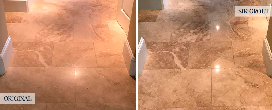 Foyer Floor Before and After Our Windsor Stone Polishing Service