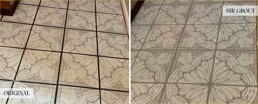 Floor Before and After Our Windsor Grout Recoloring Service