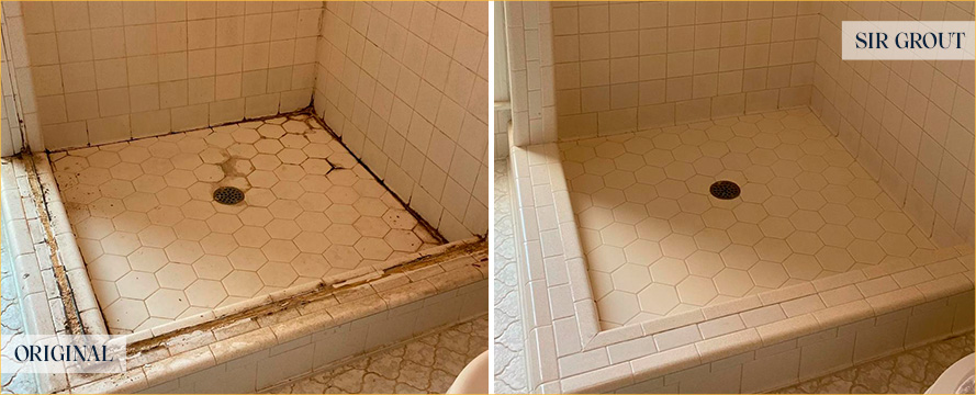 Shower Before and After Our Santa Rosa Tile and Grout Cleaners