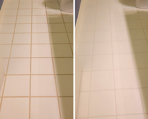 Bathroom Floor Before and After Our Windsor Grout Recoloring Service