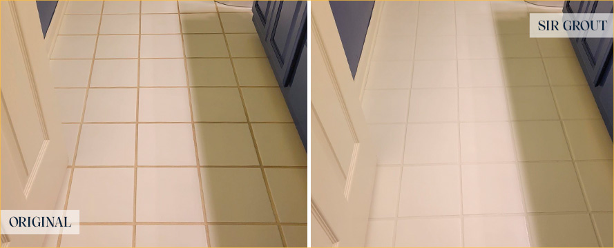 Bathroom Floor Before and After Our Windsor Grout Recoloring Service