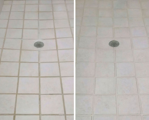 Shower Floor Before and After Our Santa Rosa Grout Cleaning Service