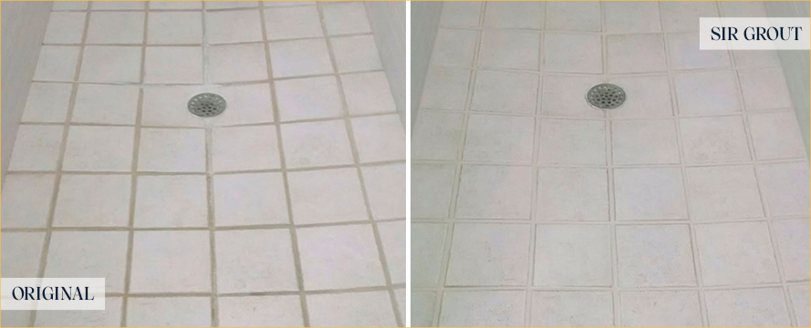 Shower Floor Before and After Our Santa Rosa Grout Cleaning Service