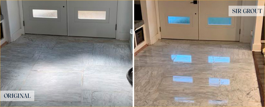 Marble Floor Before and After Our Windsor Stone Polishing Service