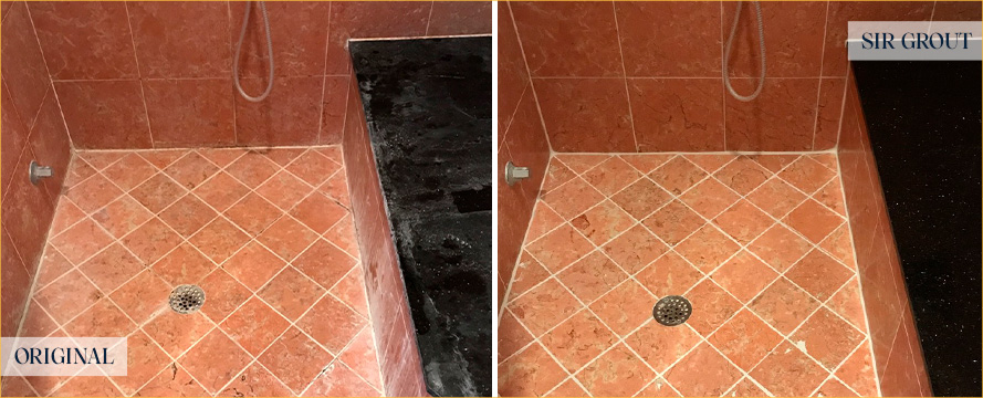 Shower Floor Before and After Our Santa Rosa Grout Cleaning Service