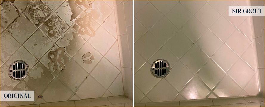 Shower Floor Before and After Our Windsor Tile Cleaning Service