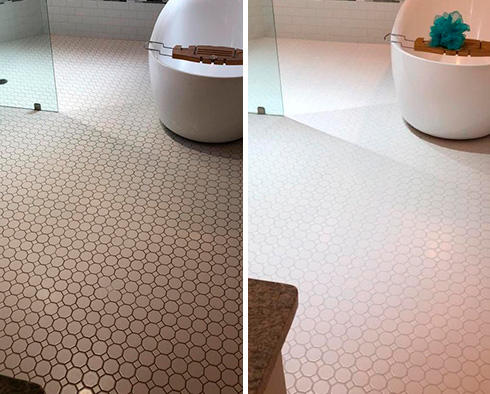 Bathroom Floor Before and After Our Windsor Grout Sealing Service