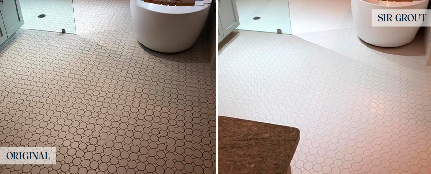 Bathroom Floor Before and After Our Windsor Grout Sealing Service