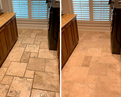 Travertine Floor Before and After Our Windsor Grout Cleaning Service