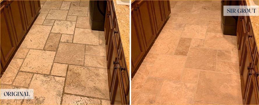Travertine Floor Before and After Our Windsor Grout Cleaning Service