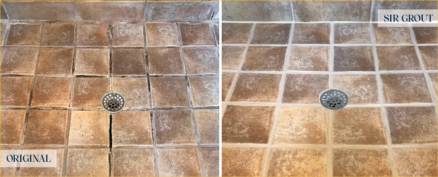 Shower Floor Before and After Our Somona Caulking Service