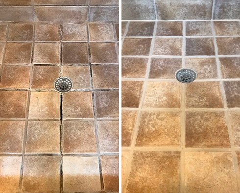 Shower Floor Before and After Our Sonoma Grout Cleaning Service