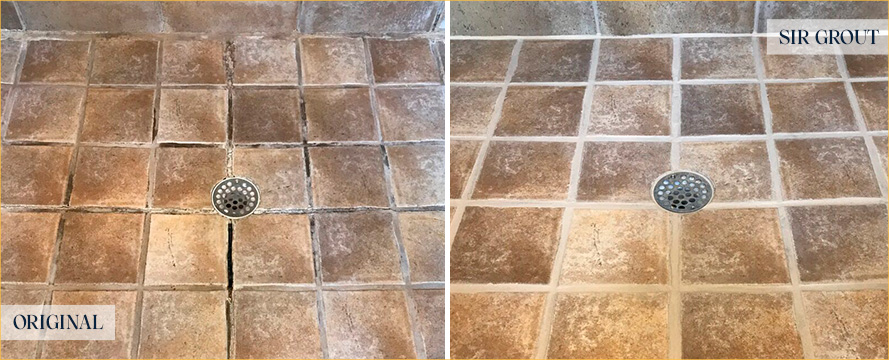 Shower Floor Before and After Our Sonoma Grout Cleaning Service